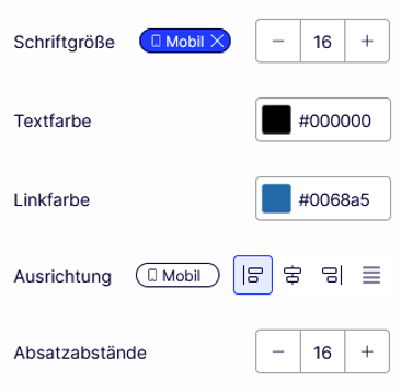 Einstellungen für die Mobilversion 