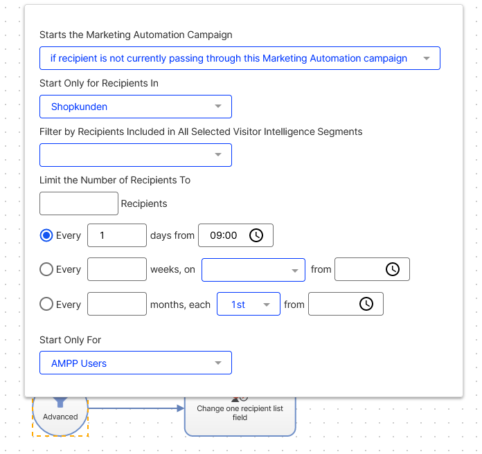 Startknoten mit Zielgruppe