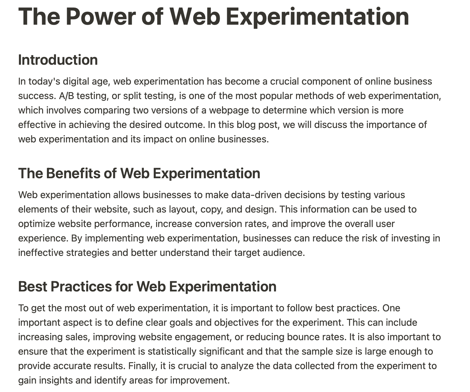 Image showing output for a sample blog article