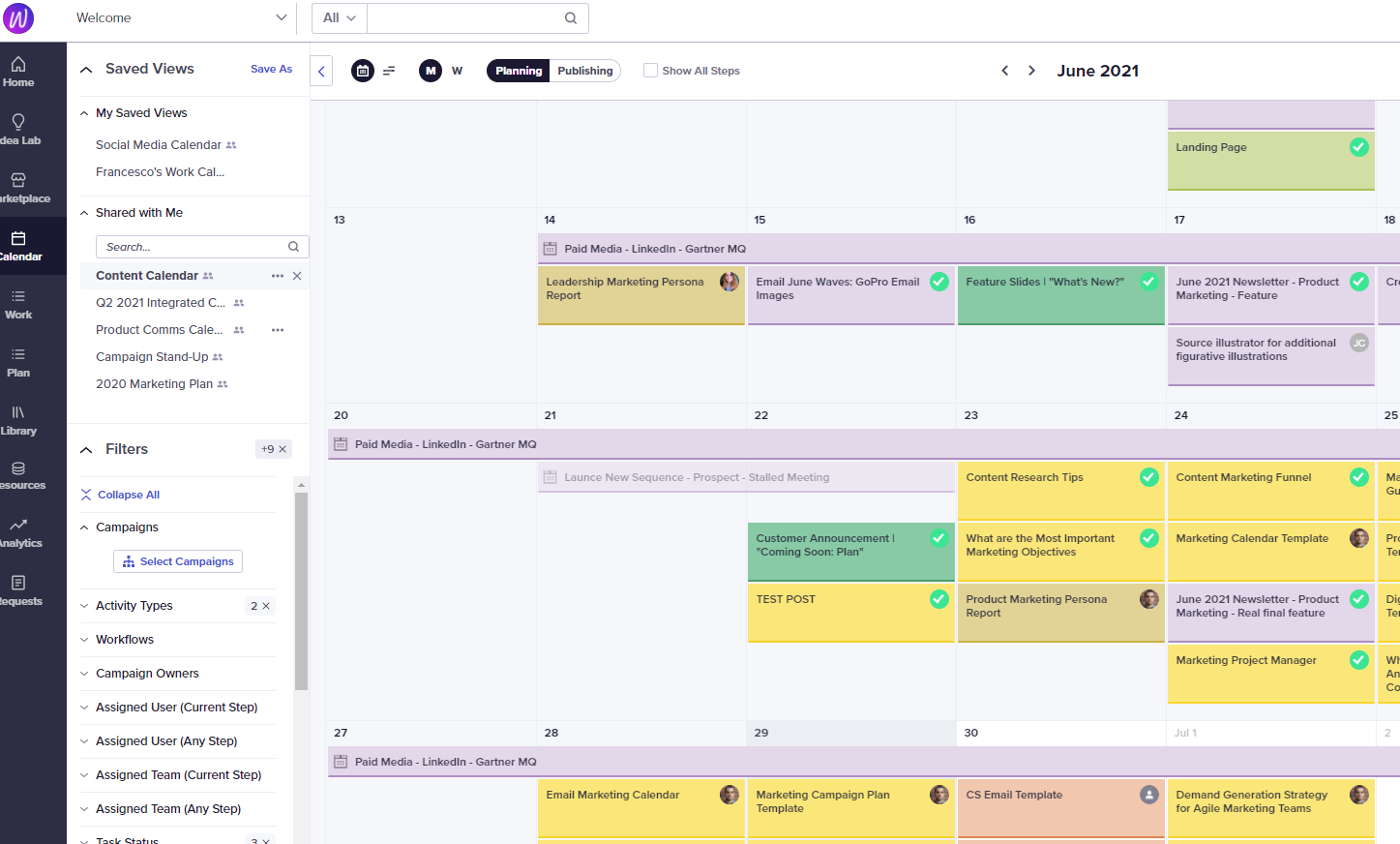 Content calendar in CMP